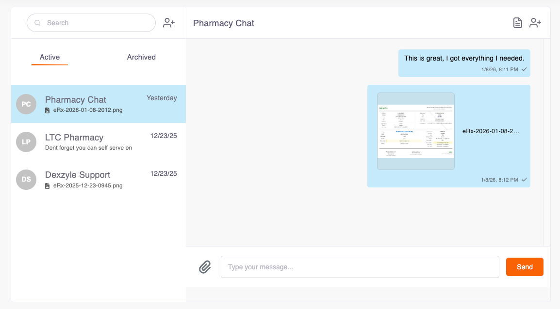 Secure messaging with prescriptions and documents